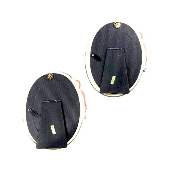 Vintage Set Of 2 Oval Ceramic Picture Frames With Green & Pink Bow Design - Picture 3 of 8